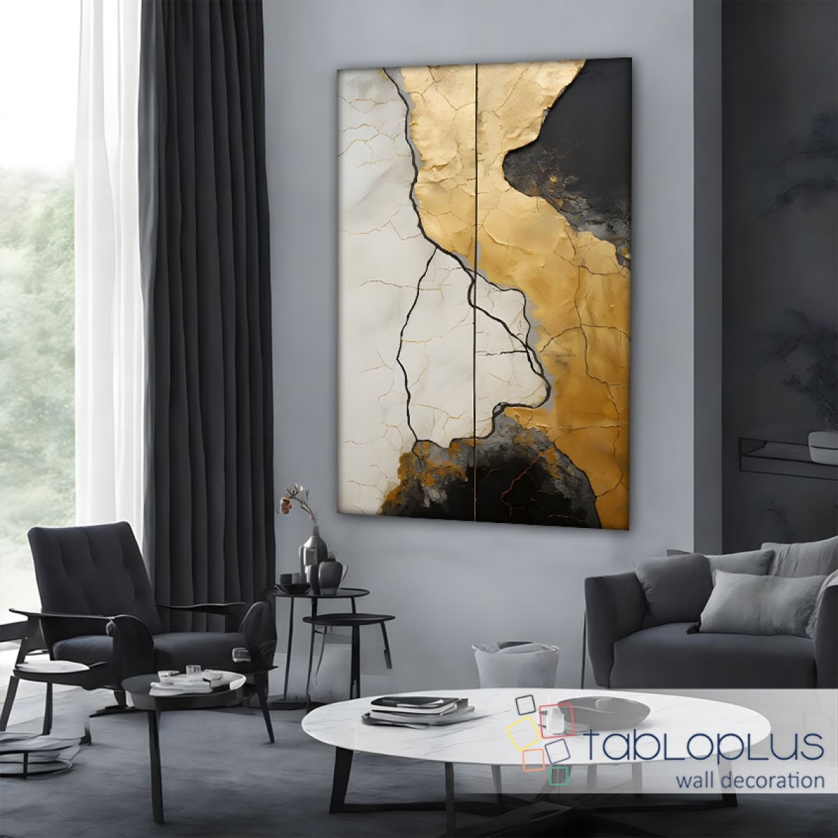 Abstract Gold River Textured Partial Oil Painting - Wall Art